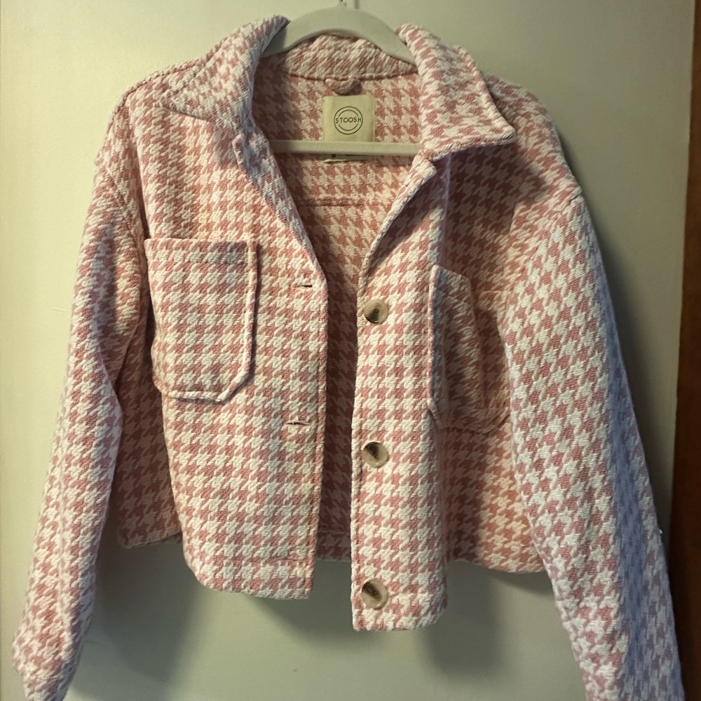Stylish Pink Houndstooth Jacket